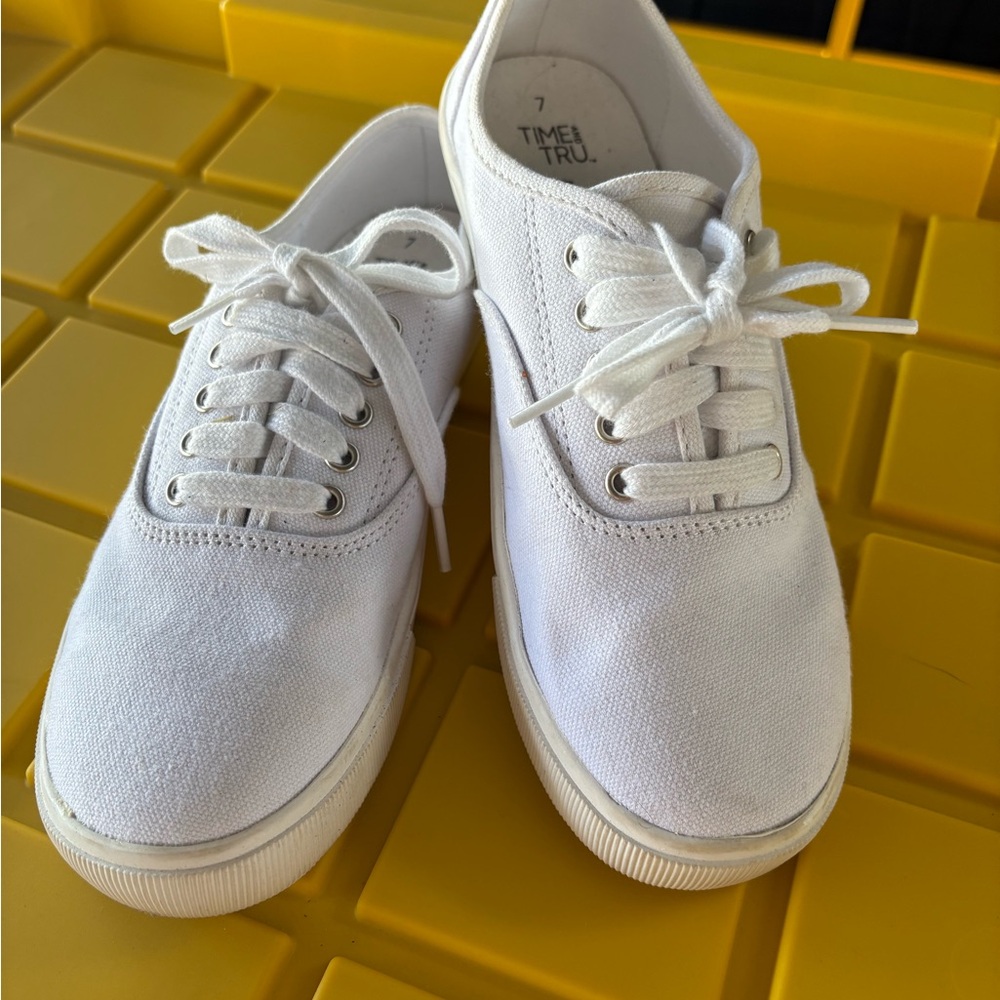 White Canvas Sneakers by Time and Tru